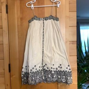 Beige and black embroidered spaghetti strap dress